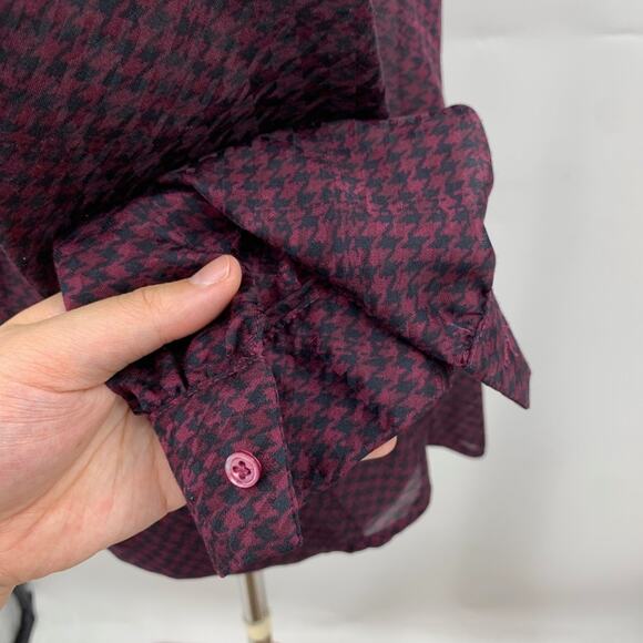 Joie Shirt Womens XS Extra Small Burgundy Mintee Houndstooth Hidden Buttons - Picture 7 of 14